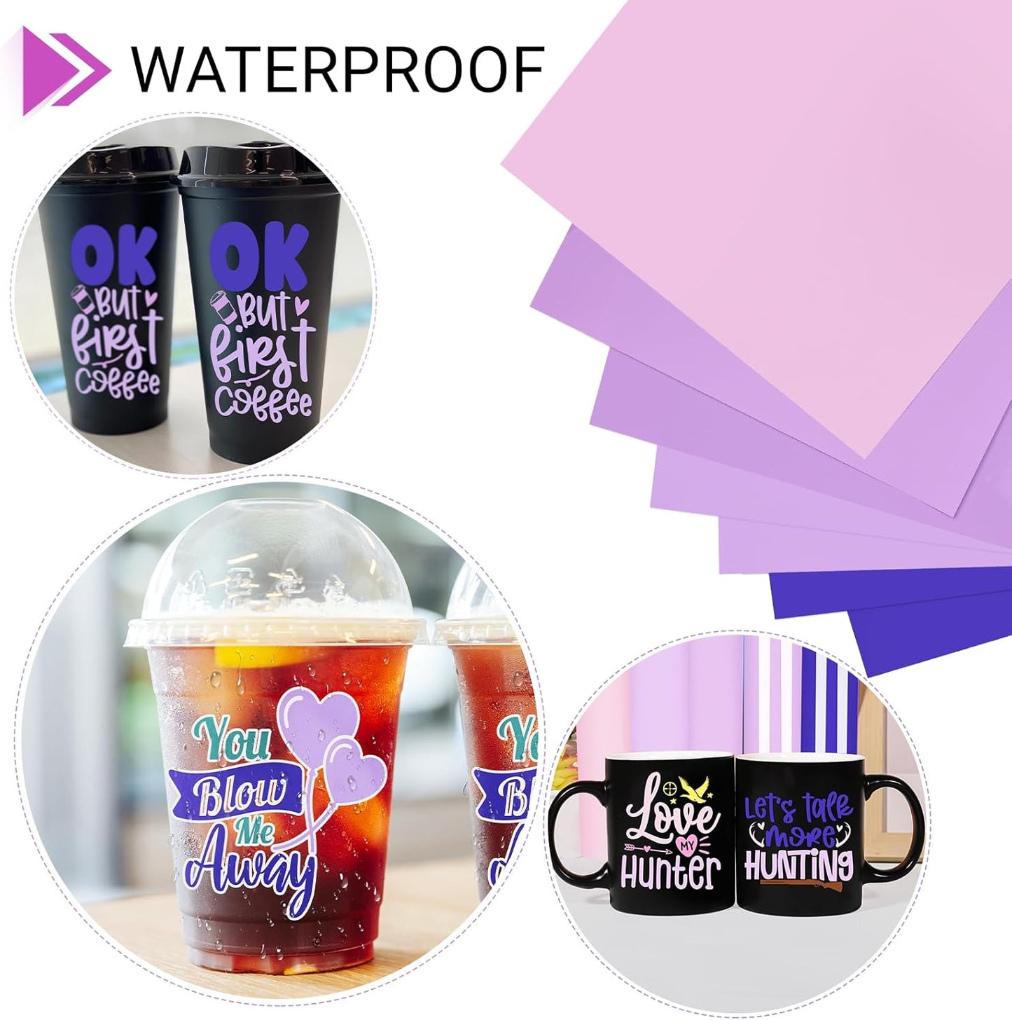 GIRAFVINYL Purple Permanent Vinyl - 12”x12” 7 Pack Adhesive Purple Vinyl for DIY Helloween Decorations, Signs, Tumblers, Easy to Weed & Water-Proof