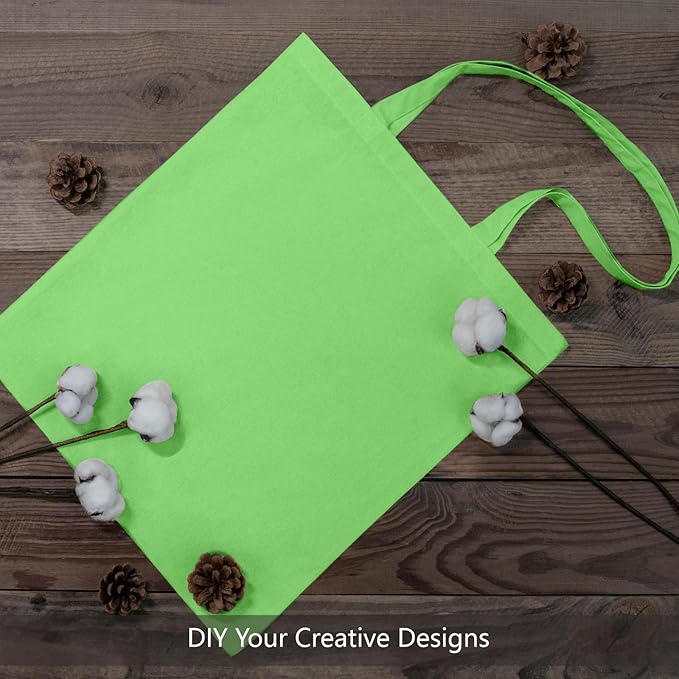 TOPDesign 24-Pack Economical 16"x15" Baby Green Cotton Tote Bags, Lightweight Medium Reusable Grocery Shopping Cloth Bags, Suitable for DIY, Advertising, Promotion, Gift, Activity
