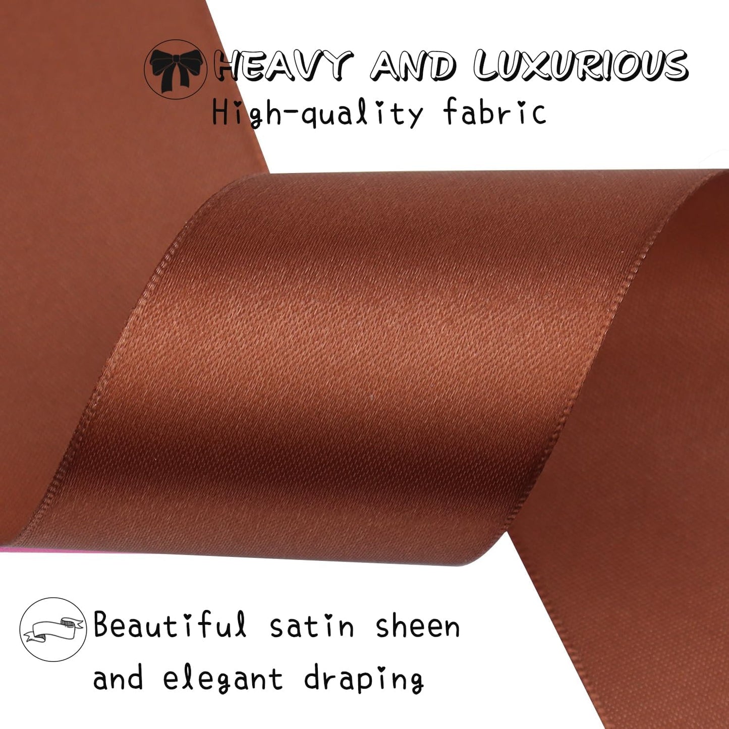 Brown Solid Satin Ribbon 2 Inch 25 Yards Solid Polyester Fabric Ribbon for Gift Wrapping Wedding Christmas Baby Shower Birthday Party Decoration Handmade Immortal Flower Craft