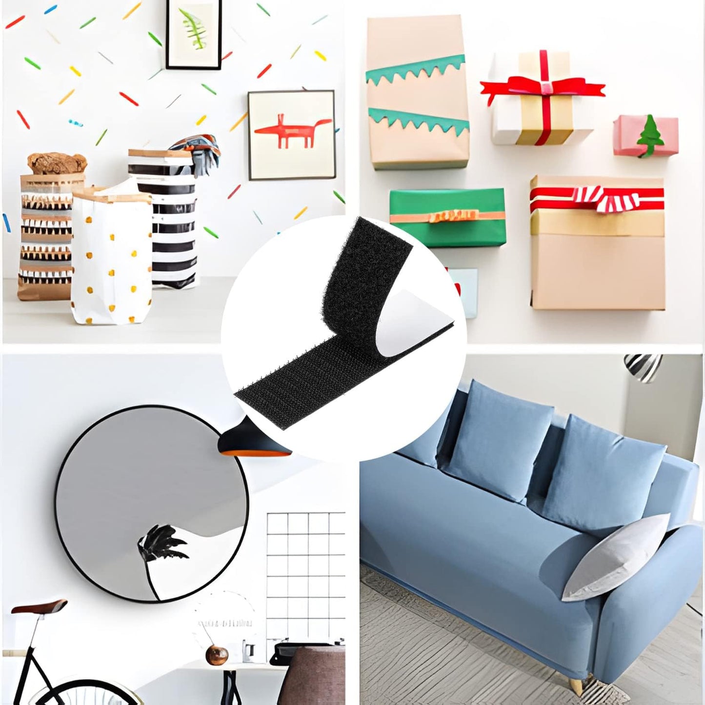 BRAVESHINE Heavy-Weight Hook and Loop Strips with Adhesive - Strong Sticky-Back Fasteners - Double Sided Mounting Tape for Home or Office Use Holds Picture Frame and Tools - 15 Pack 1.2x4 Inch