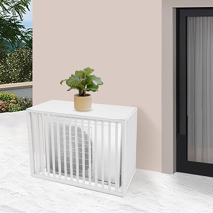 White Air Conditioner Fence with Top Cover, 4 Panels 43.3 "L x 23.6 "W x 31.5 "H Privacy Fence Panels for Outside, Freestanding Metal Trash Can Hider Outdoor, No-Dig Air Conditioner Sun Blocker Kit