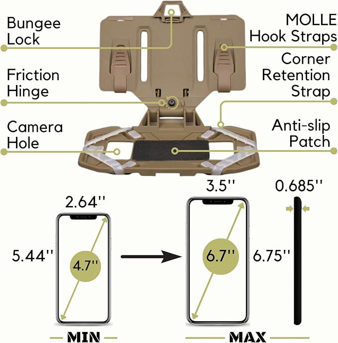 Let Me Be Tactical Plate Carrier Molle Phone Carrier Vest Attachments, Outdoor Universal Foldable Phone Chest Holder, Chest Rig Mount Navigation Board for 4.7"-6.7" Screen (FoldPanel-BCP)