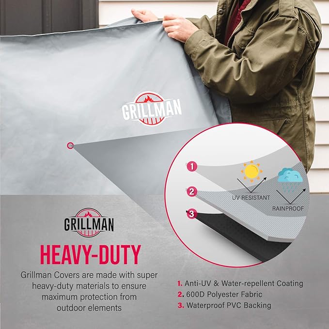 Grillman Barbeque Grill Cover Cover fits Weber BBQ Cover, Brinkmann, Outback and More - Small BBQ Cover Waterproof, Rip-Proof, UV Resistant, Heavy Duty Barbecue Cover (152 x 71 x 112 cm), Grey