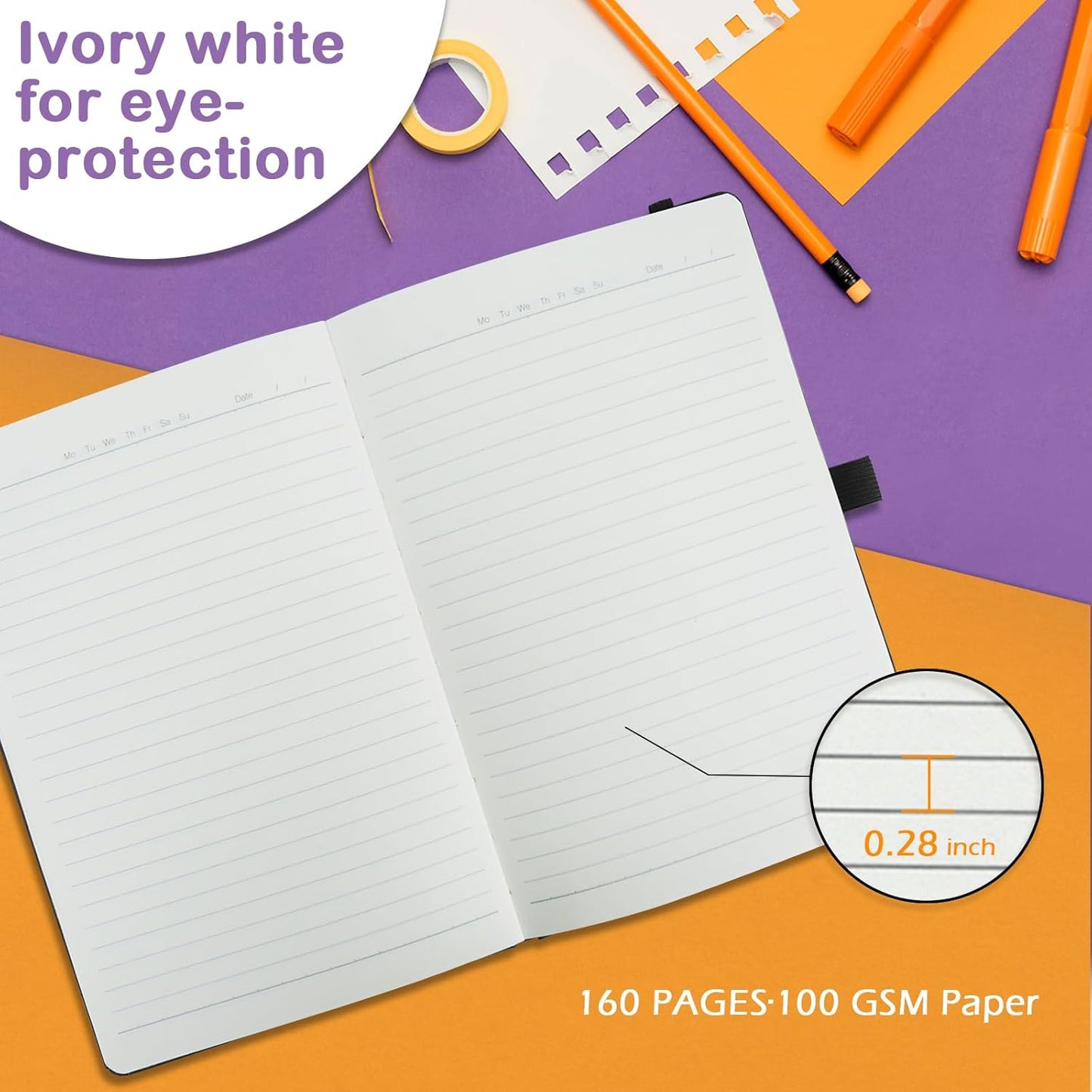 4 Pack Lined Journal Notebooks for Work, Travel, College, A5 Size 100 GSM Thick Paper, Classic Ruled, Hardcover Notepad for Writing 160 Pages, 5.5 x 8.3 inch - 4 Deep Multicolors