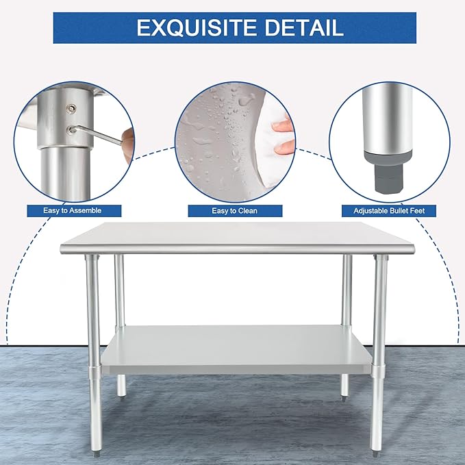 HARDURA Stainless Steel Table 30X36 Inches with Undershelf and Galvanized Legs NSF Heavy Duty Commercial Metel Table for Food Prep