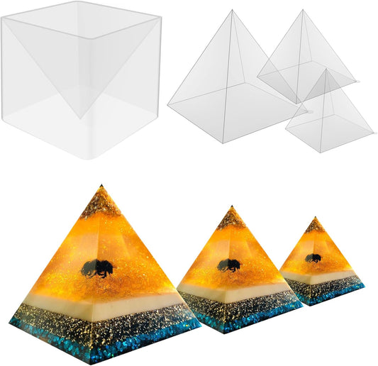 3 PCS Clear Pyramid Molds for Resin, 3Pcs 4.7''6''7.5'' Inner Large Pyramid Silicone Molds for Epoxy Resin + 1Pcs Plastic Frame, Pyramid Resin Mold Silicone Pyramid Mold for DIY