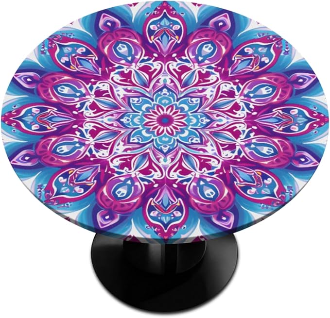 Mandala Vintage Flowers Round Table Cloth Cover, Elastic Edge Waterproof Wipeable Tablecloths 45"-56" Polyester Tablecloth for Party Restaurant Banquet Holiday Camping Outdoor Picnic