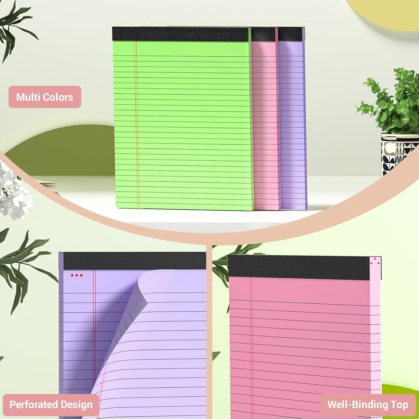 Legal Pads 8.5 x 11 Colored Notepad, 12 Pack Wide Ruled Lined Paper, Micro Perforated Writing Pads, 30 Sheet/Note Pads, Pink Legal Pad 8.5 x 11 Notebook Paper Tablet for School
