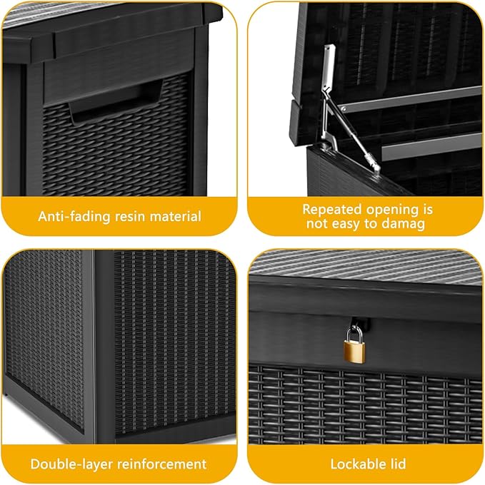 320 Gallon Deck Box, Resin Outdoor Indoor Waterproof Storage Box, Lockable Storage Box With Handle for Patio Furniture - Garden Tools - Swimming Pool Tools UV-Resistant - Black (320)