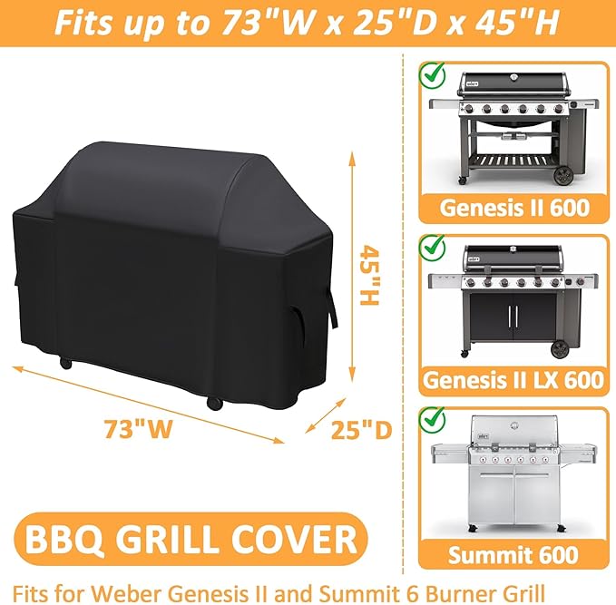 73 Inch Grill Cover for Weber Summit 600 Series Grill, Waterproof Large BBQ Cover for Genesis 2 Grills, 7132 Cover for Weber 6 Burner Gas Grills Genesis 600/II LX 600 Series