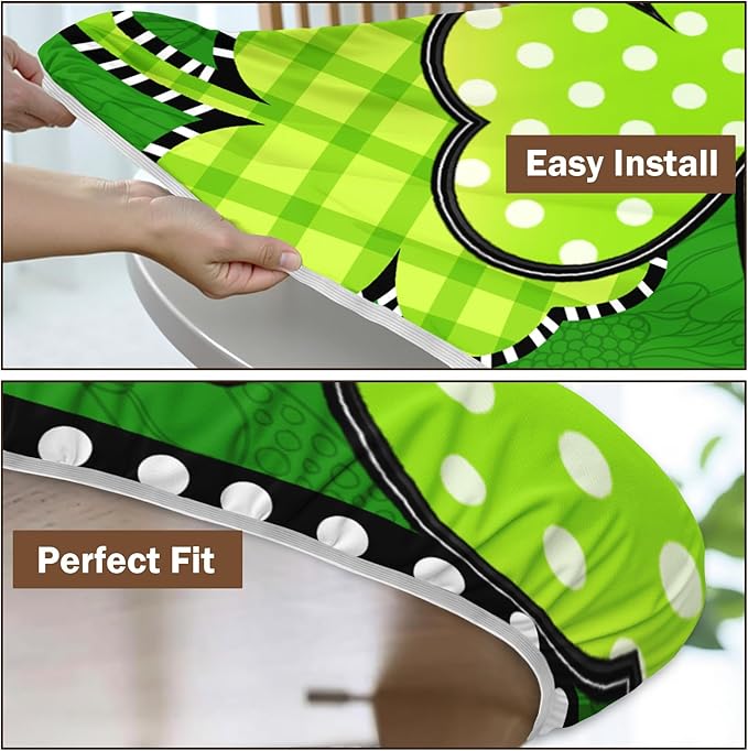 St Patricks Day Round Fitted Tablecloth with Elastic Green Shamrock Lucky Circle Table Cover for 36-40" Tables Spring Clover Wipeable Waterproof Washable Table Cloth for Party Picnic Dining Decor