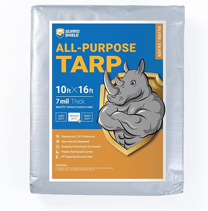 GUARD SHIELD Silver Tarp Waterproof 10x16 Feet Medium Duty All Purpose Poly Tarps Cover 7mil