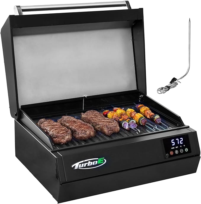 Turbo E Sport Compact Electric Grill, 1700W Infrared, Digital Display with Probe, Apartment Friendly