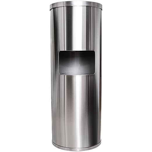 Stainless Steel Floor Stand Wipe Dispenser with Built-in Trash Can: Fits Sanitizing and Disinfecting Wipe Refill Rolls - Perfect for Gyms, Schools, Offices, Commercial Facilities
