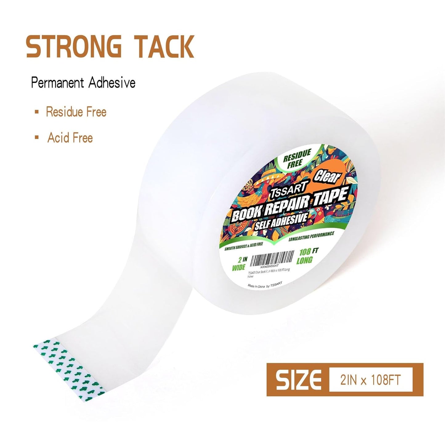 Clear Book Repair Tape - Self Adhesive Stretchable Tape, Essential Repair Tape for Reinforcing, Protecting, and Covering Old Books - 2 Inch Wide x 108 FT Long