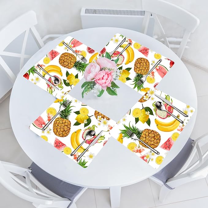 Fruit Placemats Set of 4 - Faux Leather Heat Resistant Placemats for Dinner Table, Non-Slip Waterproof Oil-Proof Washable Reusable Placemat for Indoor Outdoor Kitchen Decor, 15.75In*11.81In