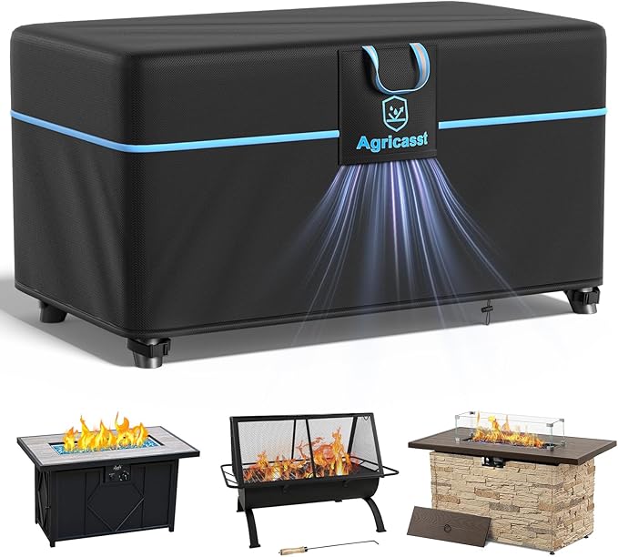 Fire Pit Cover Rectangular 52 Inch for 49''- 52'' Fire Pit, 600D Heavy Duty Firepit Cover Waterproof Fire Table Cover with Air Vent, 4 Windproof Buckles, Drawstring - 52''L x 34''W x 24''H