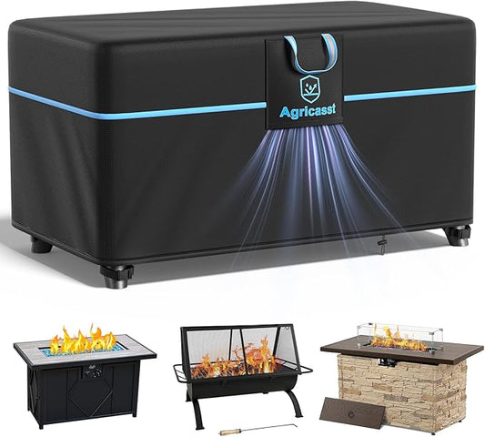 Fire Pit Cover Rectangular 44 Inch for 40''- 44'' Fire Pit, 600D Heavy Duty Firepit Cover Waterproof Fire Table Cover with Air Vent, 4 Windproof Buckles, Drawstring - 44''L x 28''W x 24''H