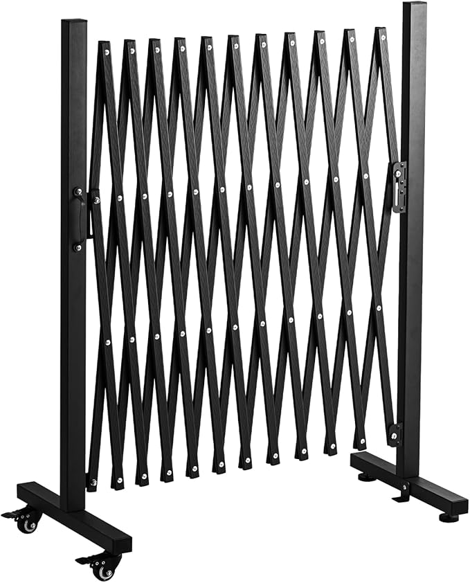 TECSPACE Aluminum Expandable Garden Fence, Portable Barricade Gate with Casters, Expansion Size 126×15.2×40.6 inches, Adjustable Retractable Fence Mobile Barricade Safety Barrier