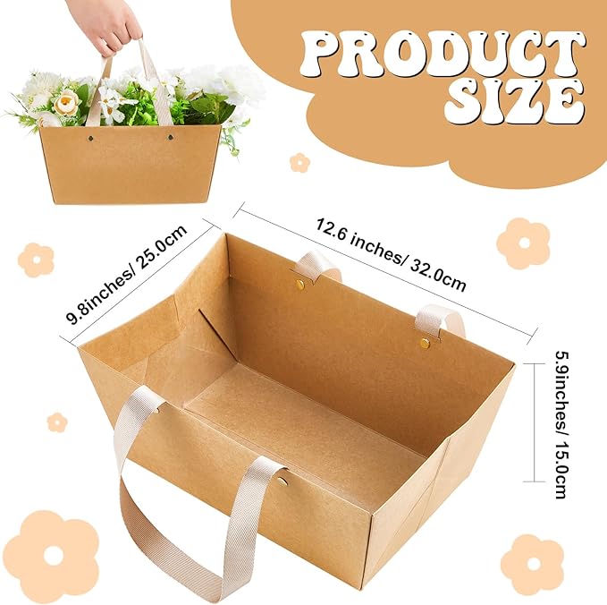 Pinkunn 48 Pcs Basket for Gifts Empty DIY Bulk Gift Basket Kit with Handles Kraft Cardboard Tray for Wedding Baby Shower Graduation Party Anniversary Party Display(Brown)