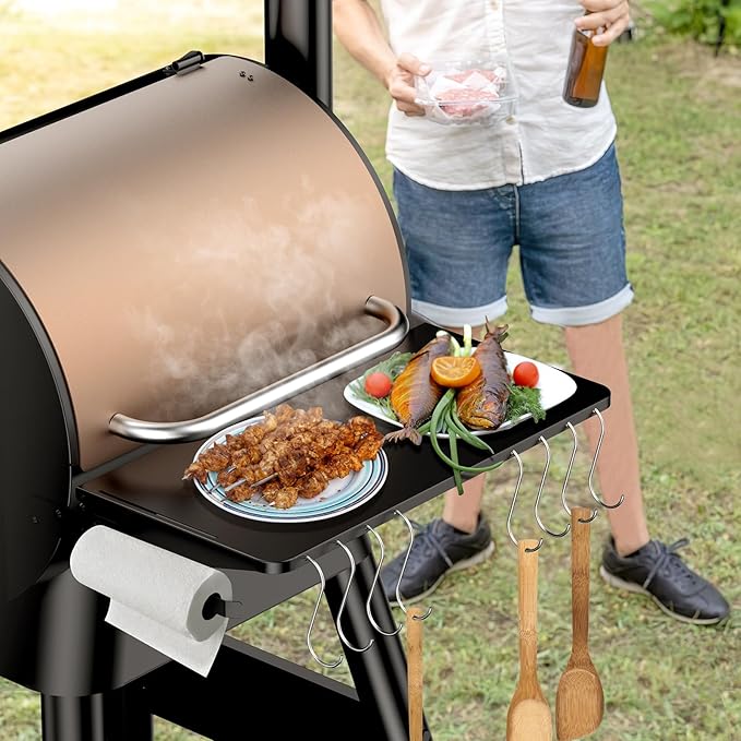 Folding Shelf for Traeger Pellet Grills, BAC362 Pellet Front Shelf with Hooks and Paper Towel Holder for Traeger Pro 22, Pro 575, Eastwood 22, Ironwood 650 and Century 22 Series Pellet Grill