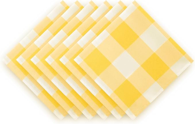 Buffalo Plaid Table Napkins Set of 25 Checkered Cloth Napkins 17x17 inch Washable Dinner Gingham Pattern Napkins Soft Napkins for Wedding Party Dining Banquet(Yellow and White)