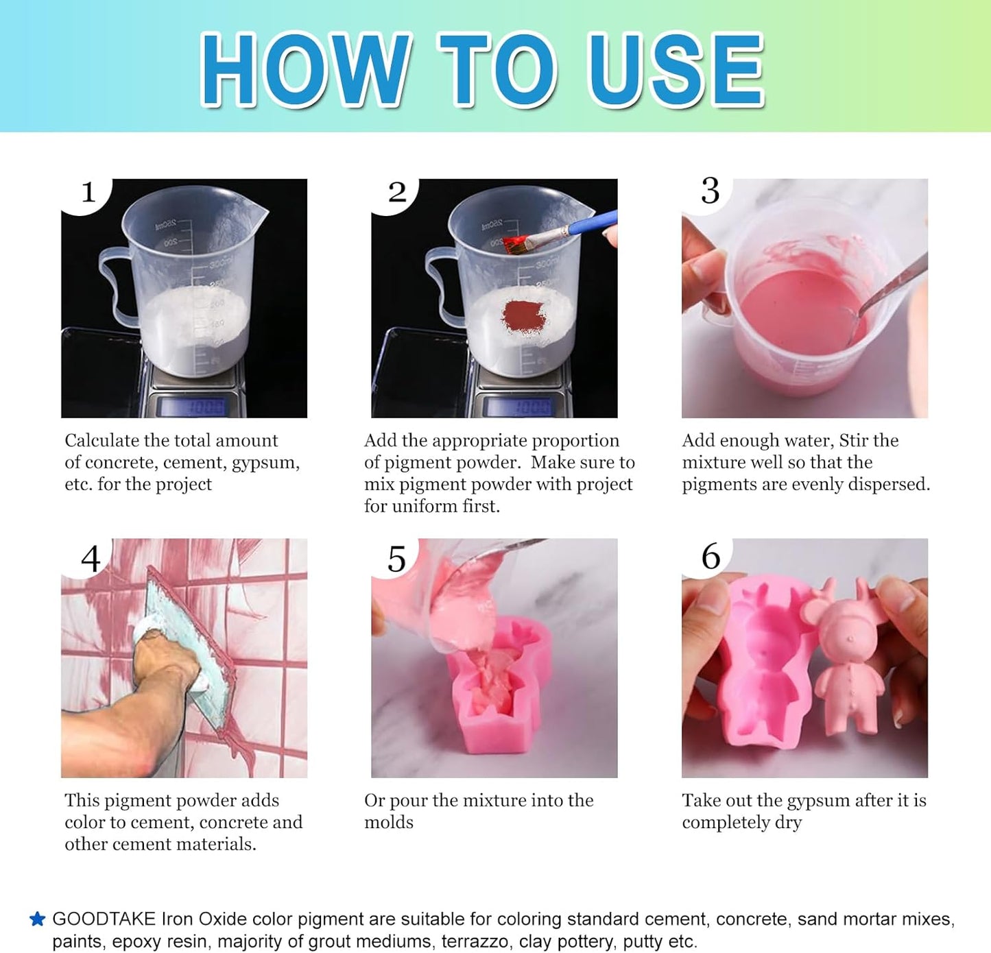 GOODTAKE 5 Pounds Bulk Concrete Pigment, Red Iron Oxide Pigment Powder, Concrete Cement Dye Color Powder for Pastel Tile Paint Cement Mortar Grout (Red, 5 Pounds)