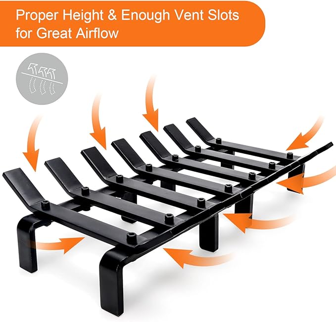 17“ Fireplace Grates Wood Stove Grate Rack Stove Burning Rack Heavy Duty Solid Steel 7-Bars Firewood Holder Easy Assembly Fire Grate for Indoor Hearth Outdoor Firepit Matt Black