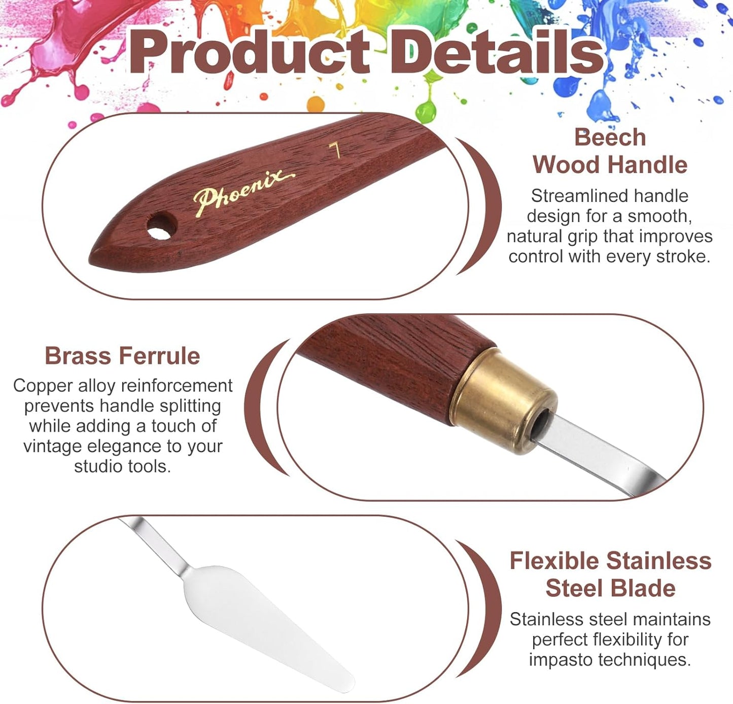 MECCANIXITY Pack of 1 Palette Knife No.7, 8.3" Long Palette Knives with Stainless Steel Flexible Spatula Pallet Knife and Wood Handle for Scraping, Mixing, Oil Acrylic Painting Canvas