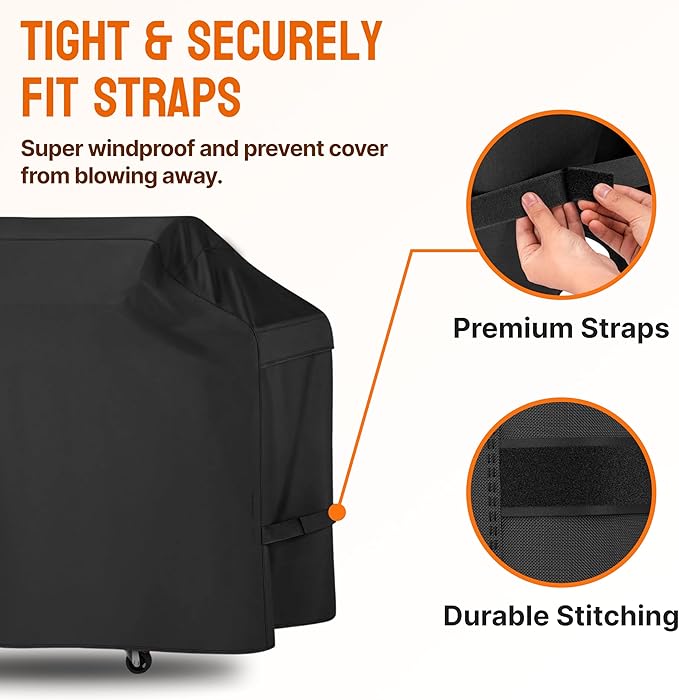 58 Inch BBQ Grill Cover, Heavy Duty Waterproof Outdoor Grill Cover, UV, Fade & Tear Resistant, Secure Fit with Straps, Fits Most Gas BBQ Grills
