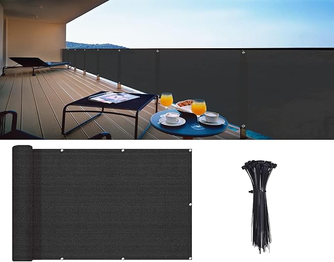 LOVE STORY 3.3'x19.5' Black Balcony Screen Privacy Fence Cover UV Protection (HDPE) Weather-Resistant 3 FT Height Shield for Deck, Patio, Backyard, Outdoor Pool, Porch, Railing