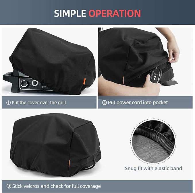 Waterproof Cover for Ninja Woodfire Outdoor Grill, Accessories for Ninja Wood Fire Smoker Grill OG700 Series, with Power Cord Storage Pocket, Windproof with Elastic Band Closure (Cover Only)
