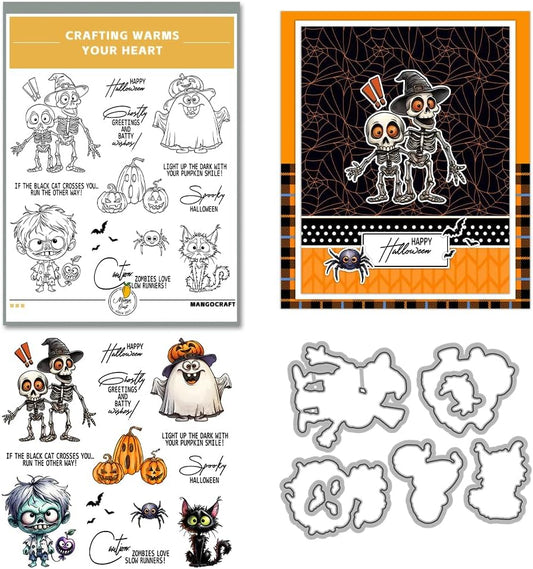 Halloween Clear Silicone stampReusable Stamp with Pumpkins, Skulls, Bats, Santa Claus, and Holiday Designs. Used for Making Cards, scrapbooks, and DIY templates (Halloween Skeleton)