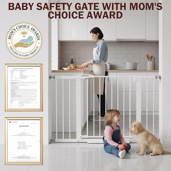 29.7-46" Extra Wide Baby Gate for Stairs, Pressure Mounted Dog Gate Indoor for Doorways, Auto Close Pet Gate with Walk Thru Door, Double Lock Child Safety Gate for Kids and Pet, No-Trip Design