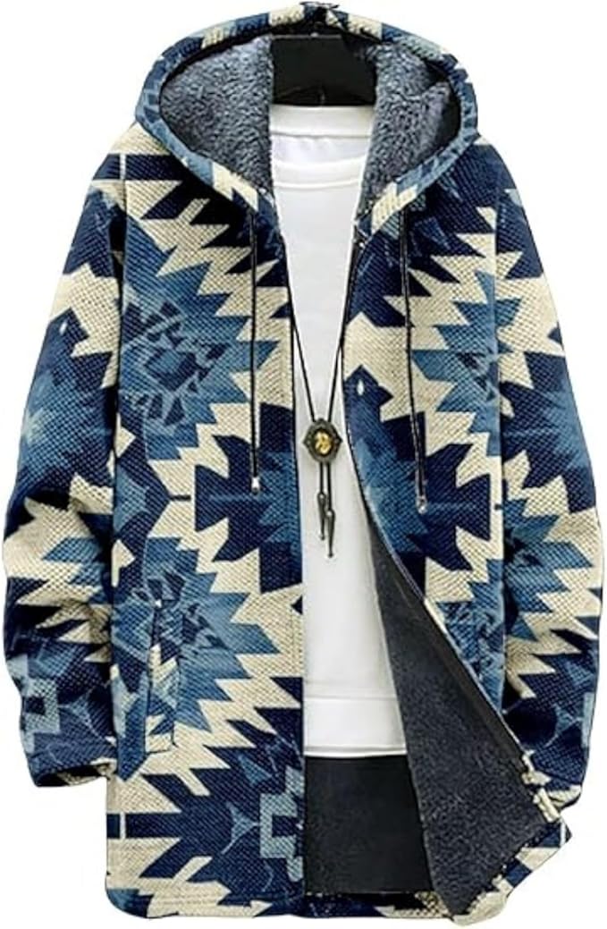 Men's Hooded Sweater Coat Knit Fleece Lined Long Cardigan Jacket with Zip Front Pocket Vintage Casual Zip Up