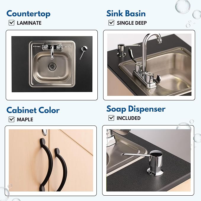 Ozark River Portable Sinks Premier 1D, Deep Stainless Sink Basin-Laminate Countertop-Maple Laminate, Self Contained Sink, Portable Sink with Hot Water, Portable Sink Hand Wash Station