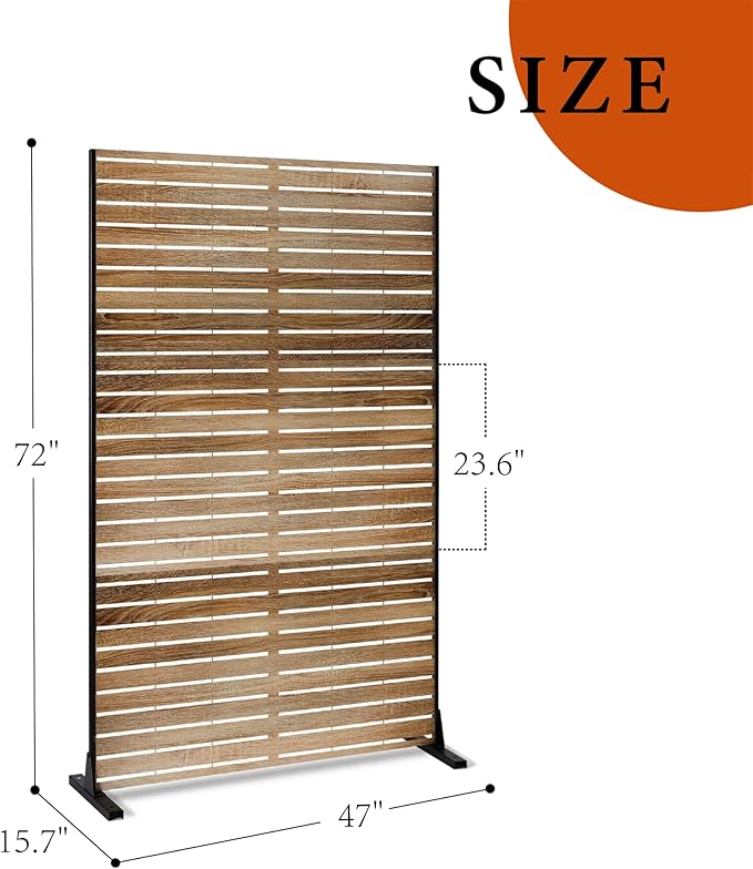 GarveeLife Metal Privacy Screen 72" h x 47" w, Outdoor Privacy Screens and Panels, Freestanding Decorative Fence for Patio Lawn Garden Deck Balcony, 3-Panel with Stand for Outdoor & Indoor Use