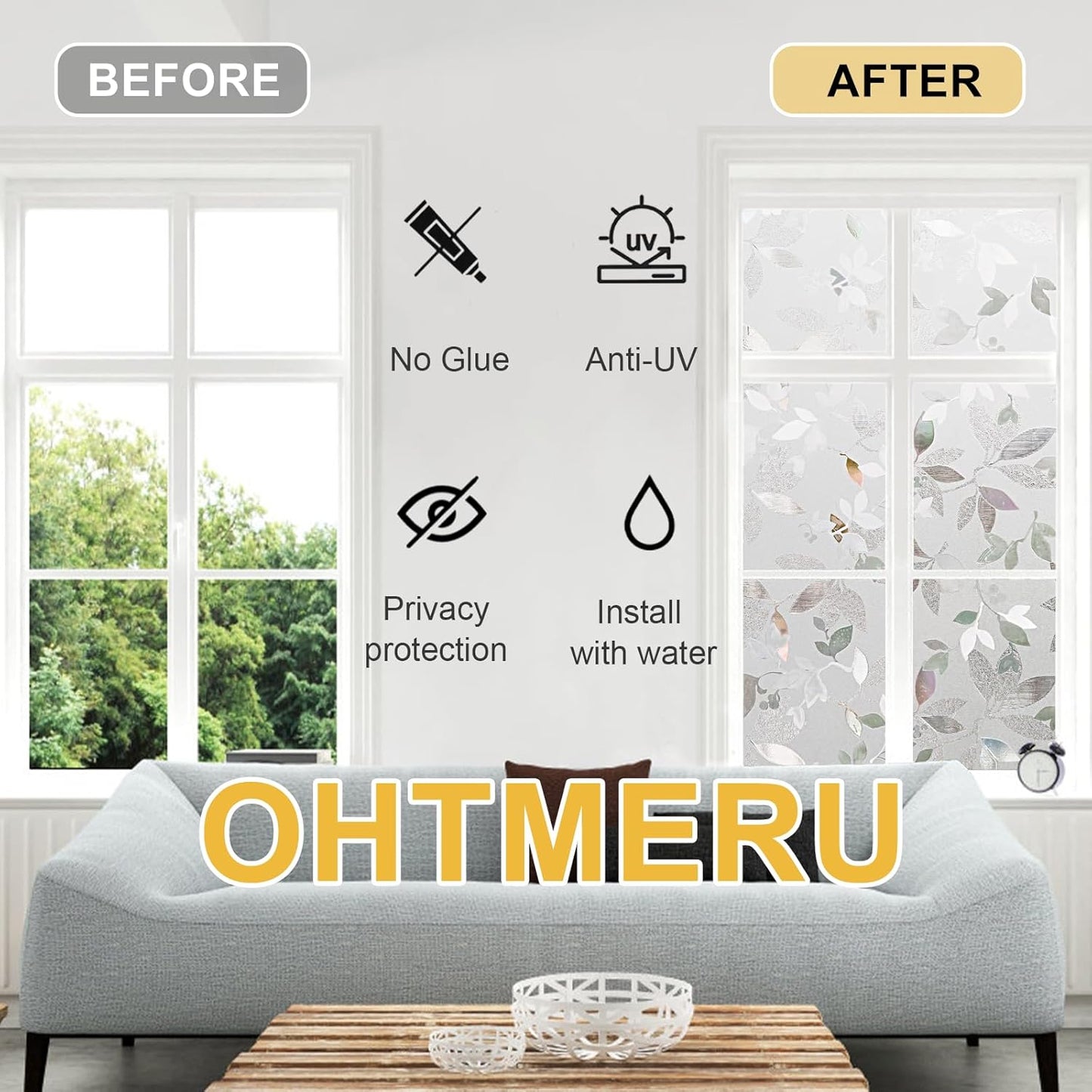 Window Privacy Film Decorative for Front Door, Bathroom Static Cling Stained Glass Sticker Opaque Heat Control UV Blocking Non-Adhesive for Home Windows 35.4 x 78.7 inches Magnolia