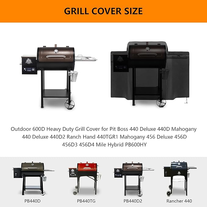 Grill Cover for Pit Boss 440 Deluxe 440D2 440D 456D Ranch Hand 440TGR1 72440 72444 Mile Hybrid PB600HY Wood Pellet Grill,600D Heavy Duty Waterproof Smoker Cover for Pit Boss 73440 Deluxe,Black