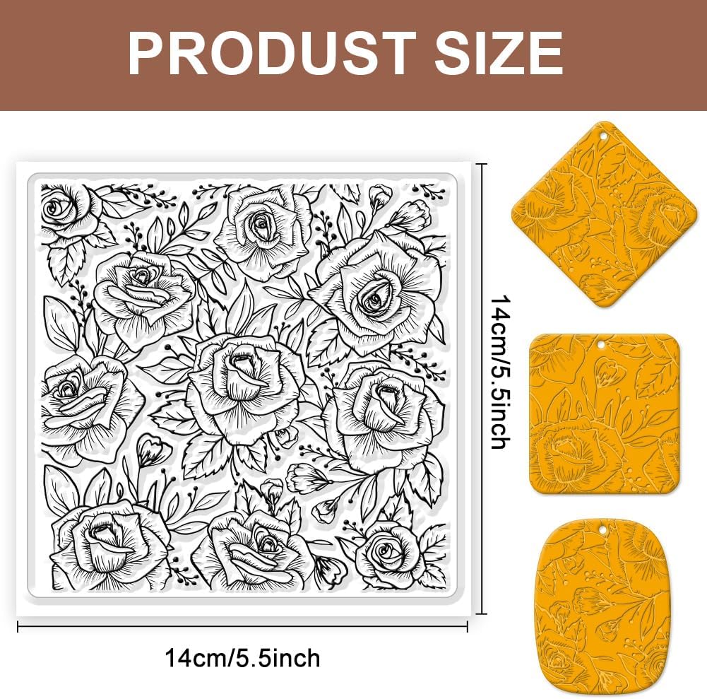 CHGCRAFT Polymer Clay Texture Sheets Rose Background Silicone Texture Stamp Sheets for Polymer Clay Texture Mat for Making Earrings Jewerly, Polymer Clay Earrings Tools, 5.5x5.5inch