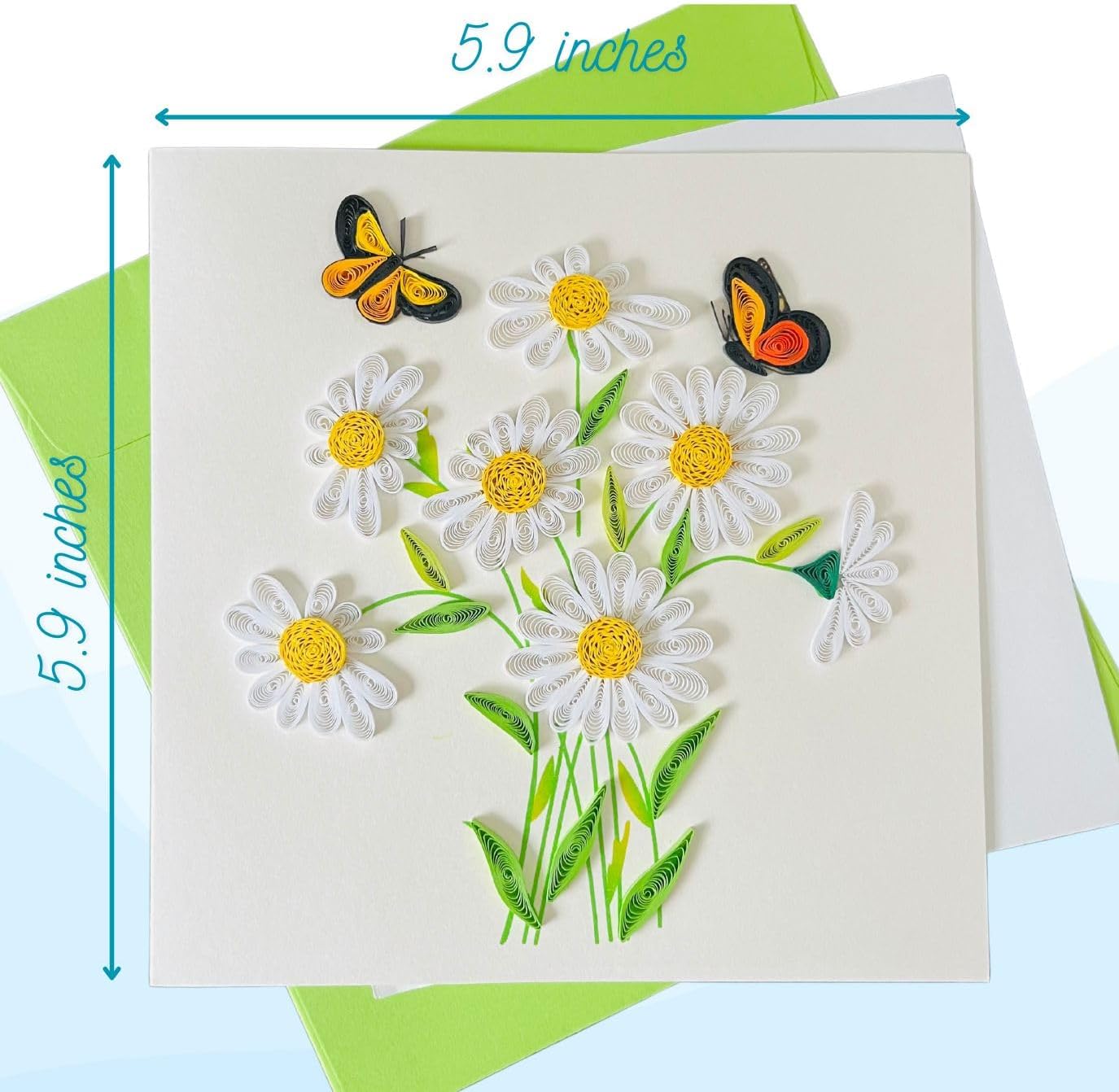 Quilling Cards, handmade card, quilled cards with Dedicated Paper Handmade Art for all occasions: Mother's day, Father's day, Birthday... daisy bouquet (With butterflies)