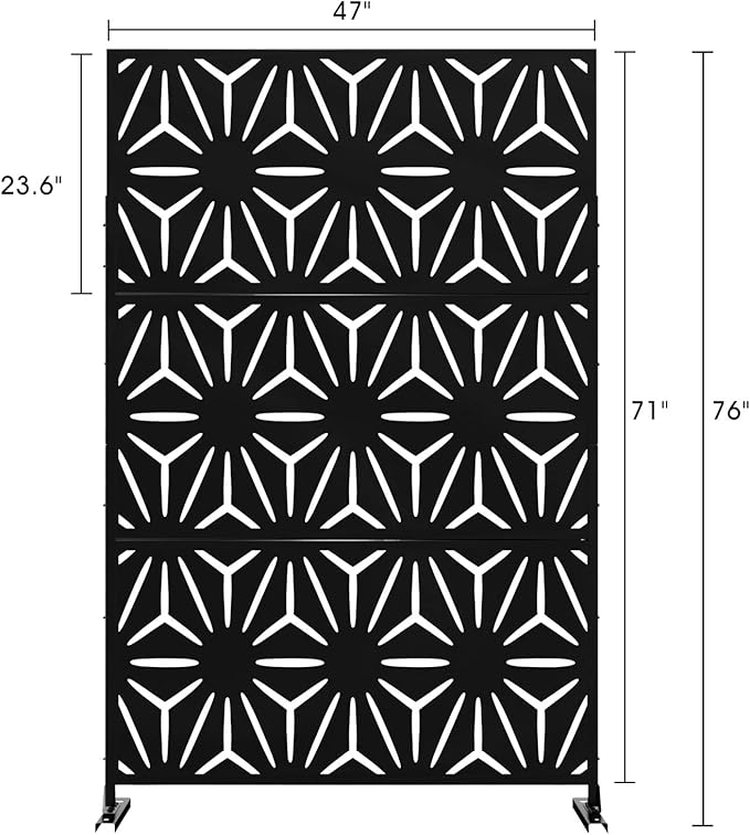 Casaphoria 72" H x 45" W Metal Privacy Screen, 2 Pack Outdoor Freestanding Decorative Divider for Patio & Garden with Stable Base, Black-Star