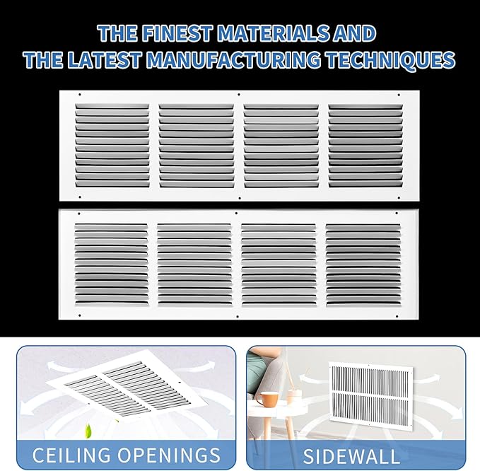 24x6 Return Air Grille (Duct Opening Size), Air Return Vent Cover, AC Vent Cover, Cold Air Return Vent Cover, Flat Return Air Grilles, Outer Dimensions:25.75"W x 7.75"H (24"Wx6"H, Duct Opening)