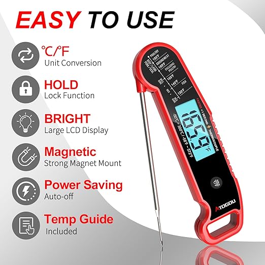 Atogou Professional Food & Meat Thermometer, 1 Sec Instant Read & ±0.5℉ Accuracy, Thermocouple Sensor, IP67 Waterproof Digital Thermometer for Cooking, BBQ, Grill Gifts for Men Him Dad Birthday