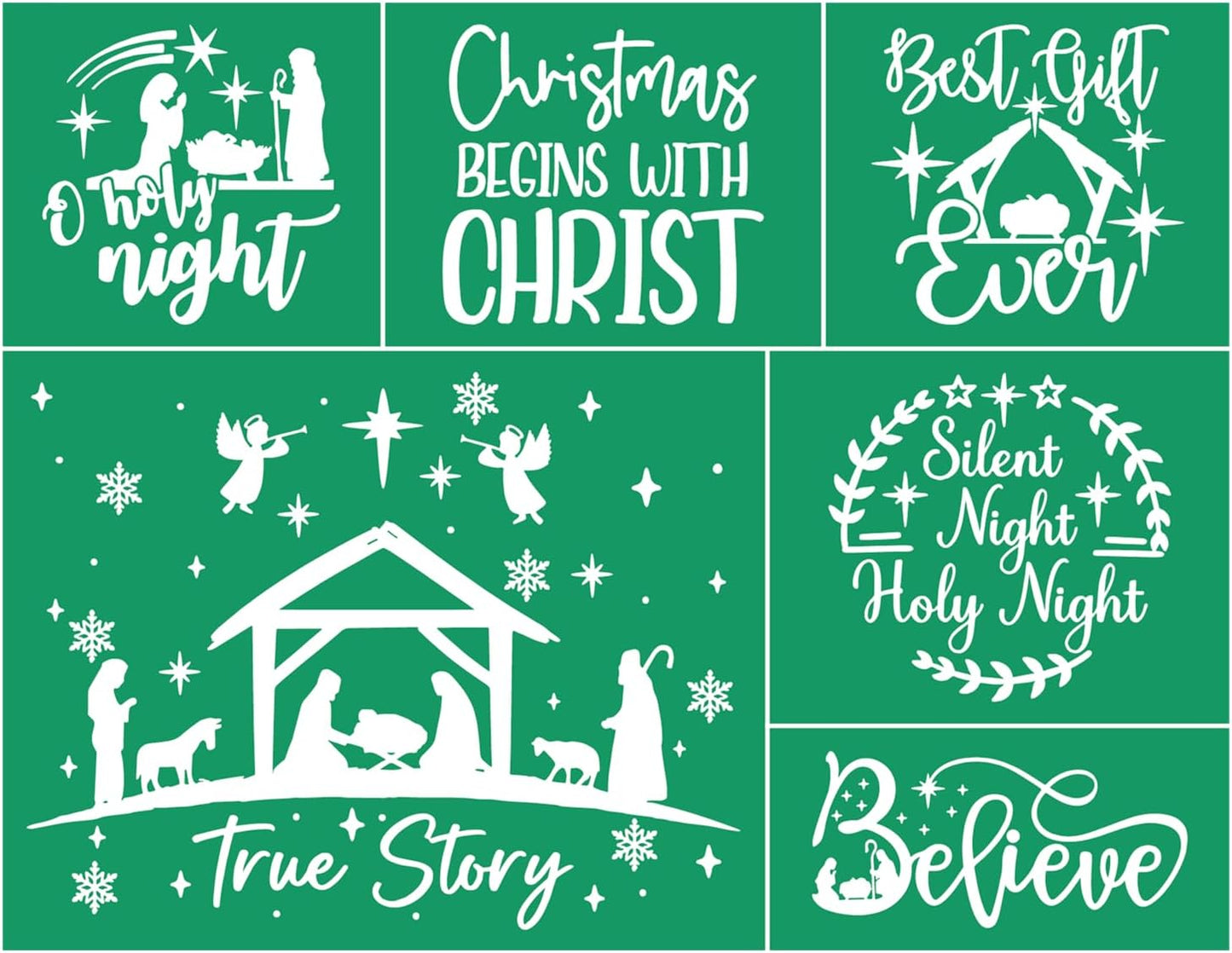 JAJADO Holy Christmas Stencils Self Adhesive Silk Screen Stencils Xmas Believe Screen Print Stencil Holiday Joy Silk Screen Transfers for Crafts on Wood, Fabric, Glass, Wall, Mug, DIY Christmas Decor