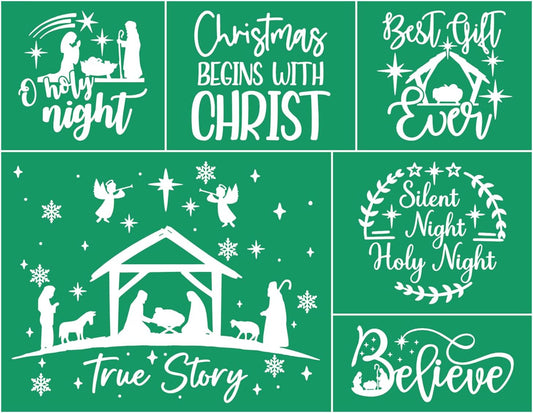 JAJADO Holy Christmas Stencils Self Adhesive Silk Screen Stencils Xmas Believe Screen Print Stencil Holiday Joy Silk Screen Transfers for Crafts on Wood, Fabric, Glass, Wall, Mug, DIY Christmas Decor