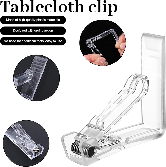 48 Pieces Clear Tablecloth Clips Plastic Loaded Table Cover Holder Clamps Table Cover Clips for Easter Party Birthday Wedding Dinging Camping Picnic Indoor and Outdoor Tablecloth Fix