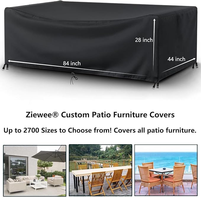 Patio Furniture Covers Outdoor Table Cover Waterproof Rectangular 420D Garden Dining Table Cover Wind Dust Proof Anti-UV Patio Sectional Couch Cover Table and Chair Set Covers 84"Lx44"Wx28"H Black