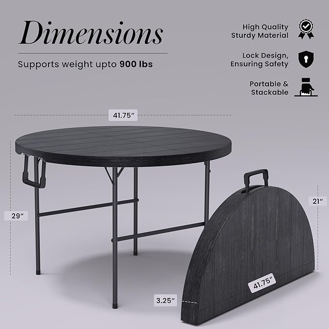 3.5 Feet Circular Round Foldable Table with Built in Handle & Steel Legs | Heavy Duty Portable | Perfect for Party, Dining, Wedding, Events, Picnic Indoor, Outdoor, Camping, Utility