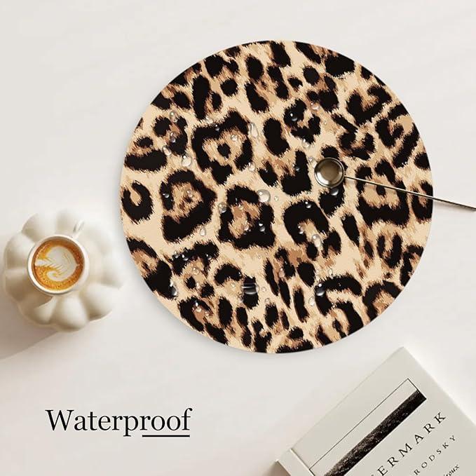 Faux Leather Placemats Set of 4,Golden Brown Bionic Leopard Print Ding Table Round Placemat Heat-Resistant Waterproof Non-Slip Place Mats Kitchen Living Room Decoration,13inch
